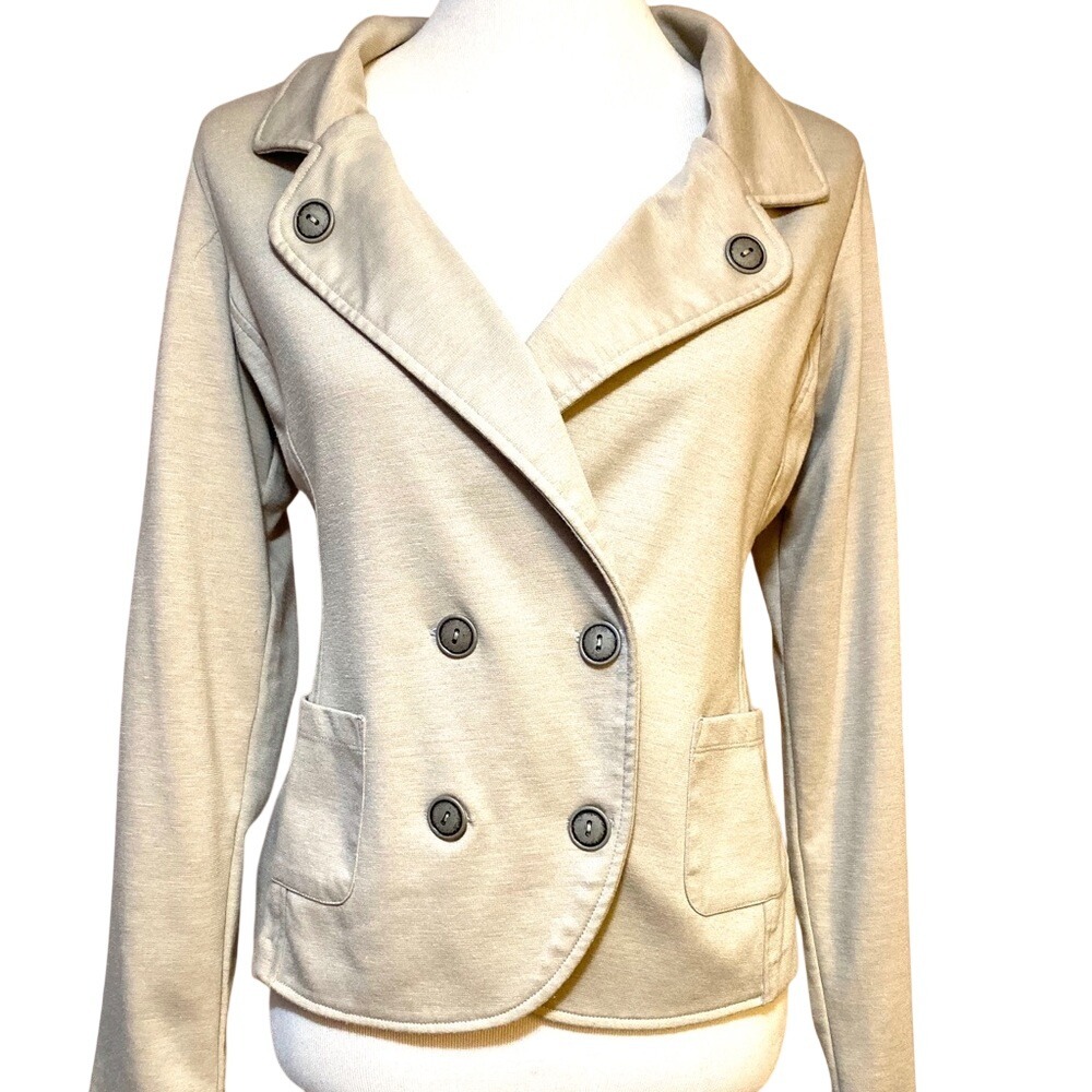 Body Central Womens Khaki Beige Double Breasted Knit Blazer Jacket Size M 5040